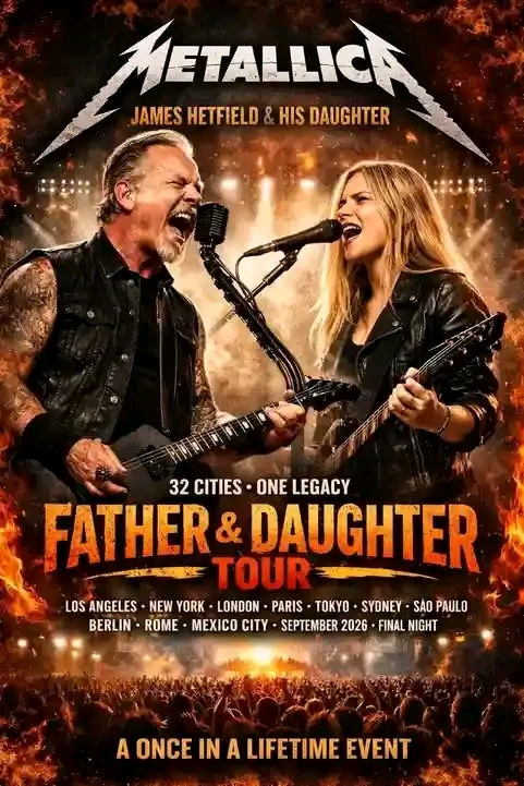 A legacy roars back as Metallica icon James Hetfield announces a stunning 2026 Father & Daughter tour with Cali Hetfield, promising 32 cities, stadium nights, and a once-in-a-lifetime metal moment fans never saw coming together onstage worldwide this year ahead….