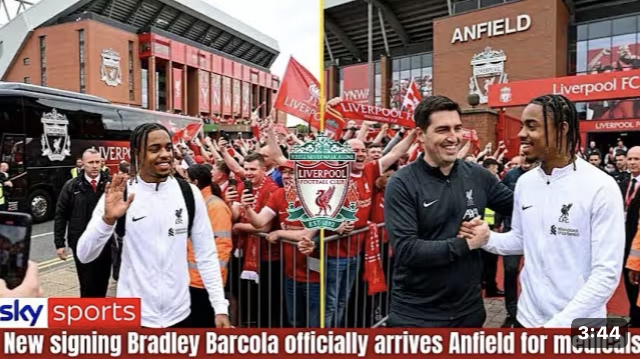 Monday deal done Bradley Barcola has arrived at Anfield for his medical, with Liverpool finally closer to completing a blockbuster move for the £100 million-rated star.